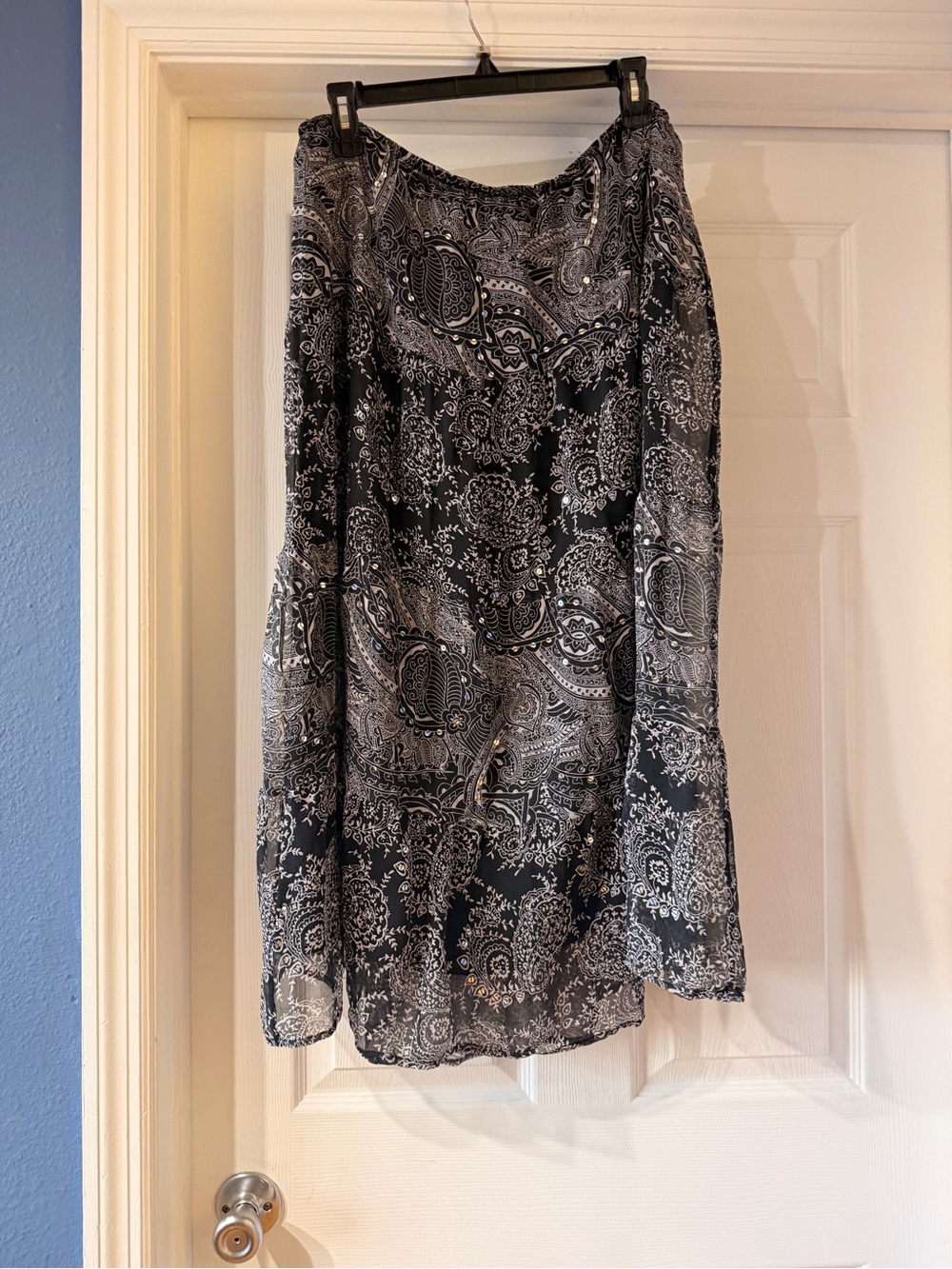 Avenue Black and White Paisley Maxi Skirt